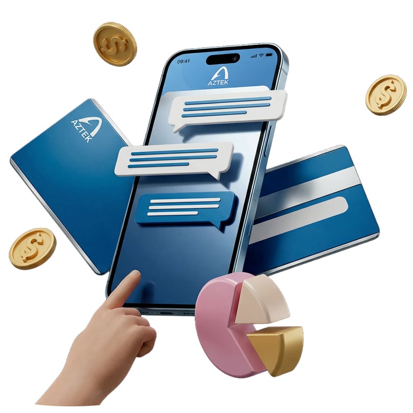 Rendu 3D de Payzily – application de paiement mobile cashless Aztek