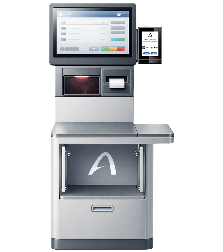 Caisse automatique self-checkout équipée de la solution de paiement Aztek